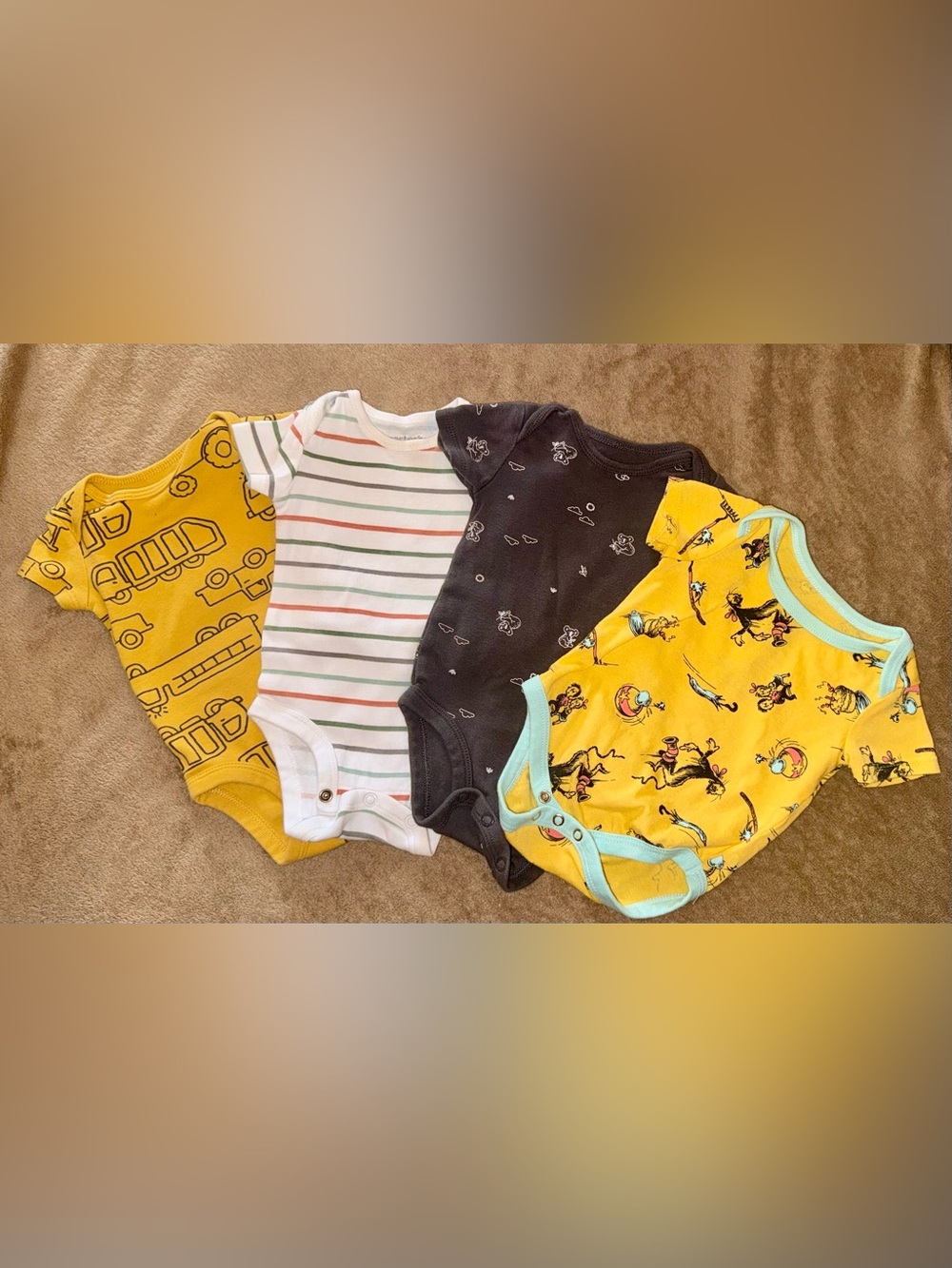 Kids One-Piece Bodysuit Set - White Stripes, Black, Yellow